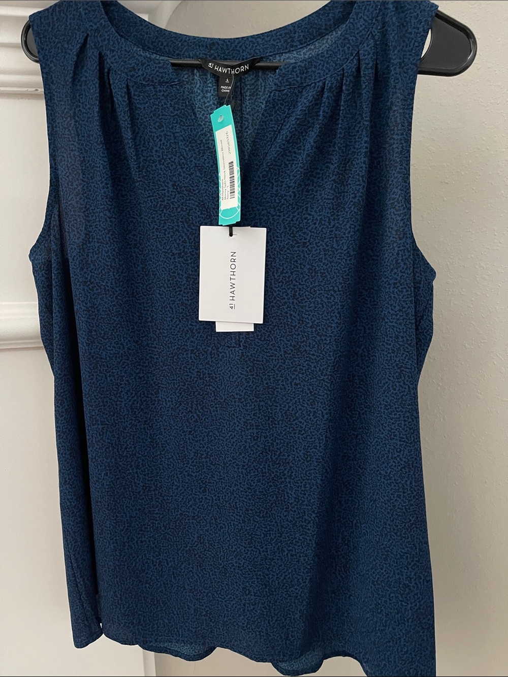 41 Hawthorn Textured Navy Sleeveless Pleat Neck Camisole